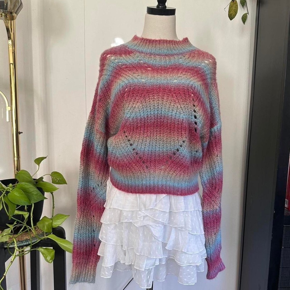 ASTR the Label Pastel Rainbow Ombre Mohair Blend Striped Sweater Medium